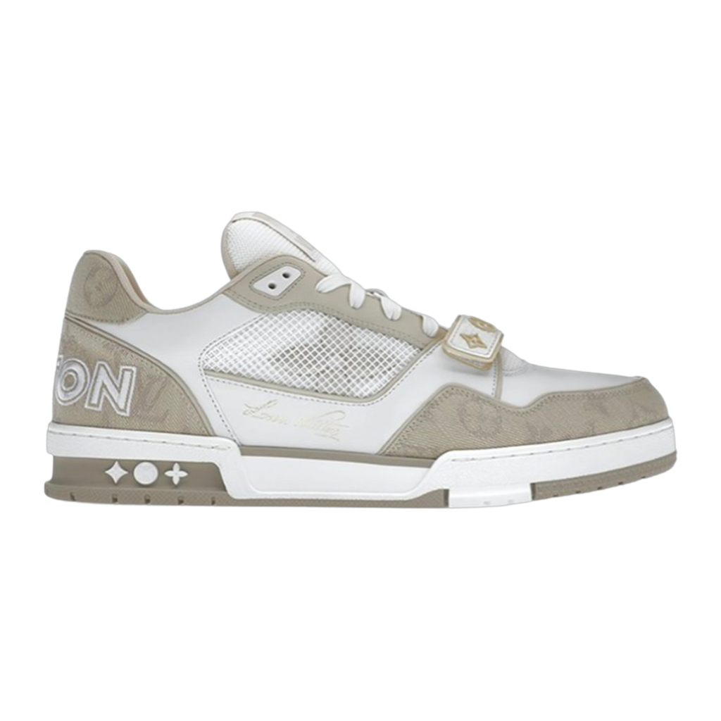 LV Trainers Velcro Strap Monogram Denim Beige