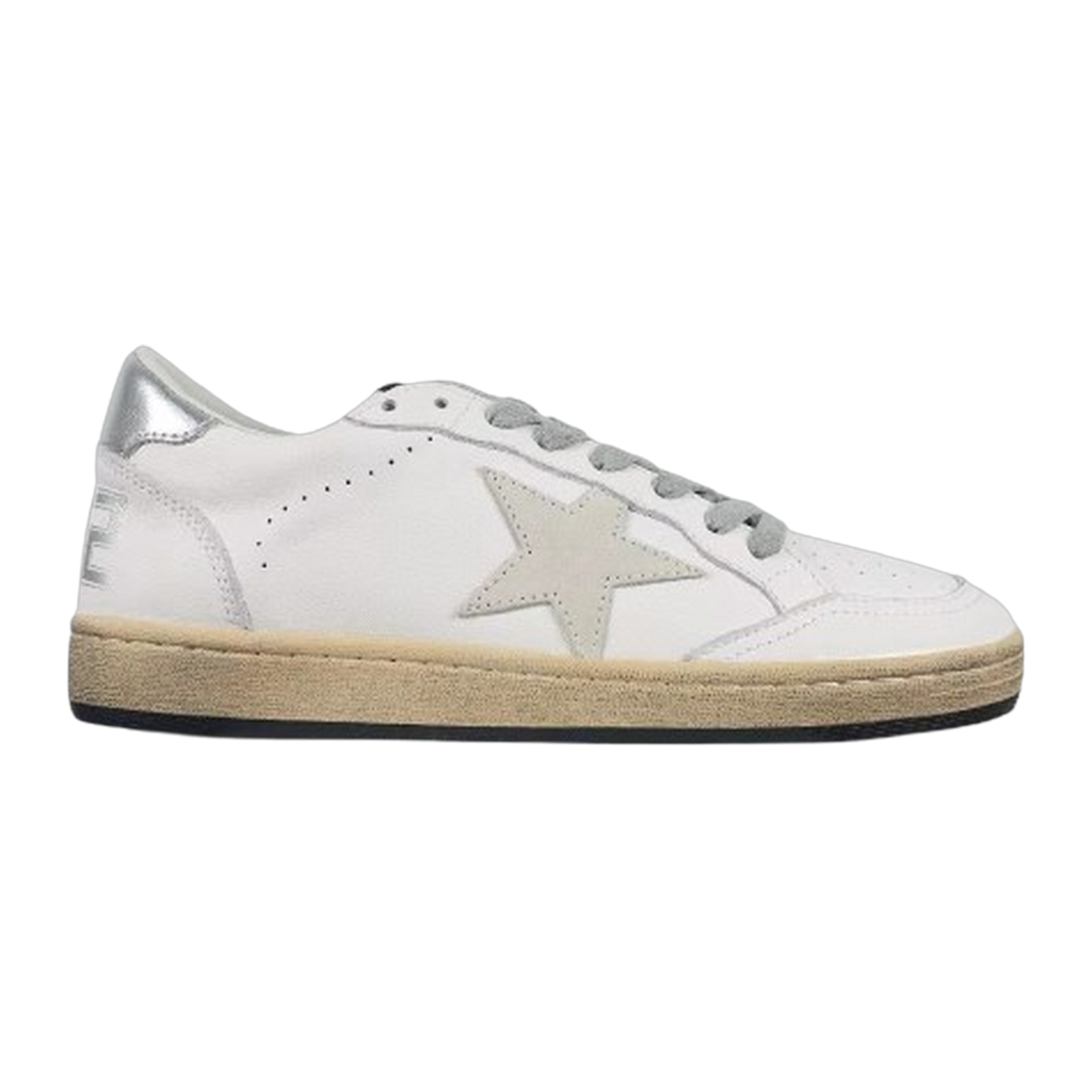 Golden Goose Ball-Star Suede Star Silver Heel Tab