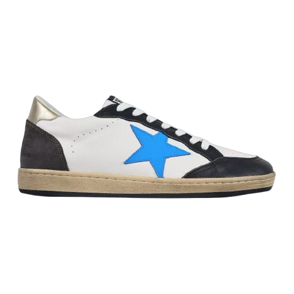 Golden Goose Ball-Star Blue Leather Star Gold Heel Tab Black