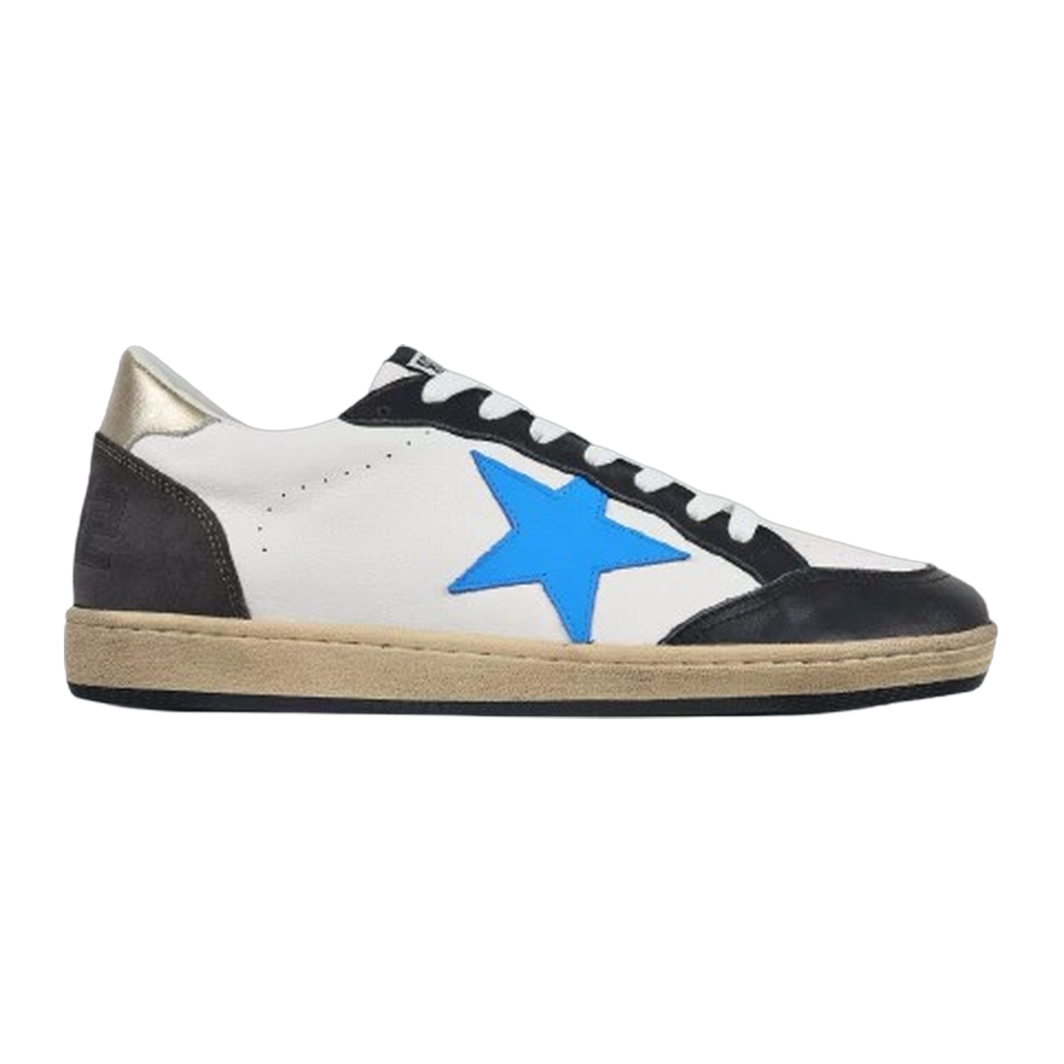 Golden Goose Ball-Star Blue Leather Star Gold Heel Tab Black