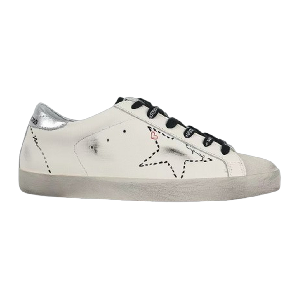 Golden Goose Super-Star Black Outline Star Silver Heel Tab