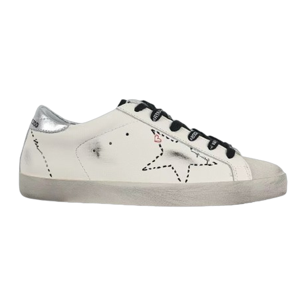 Golden Goose Super-Star Black Outline Star Silver Heel Tab