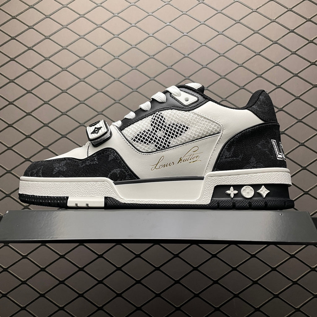 LV Trainers Velcro Strap Monogram Denim Black