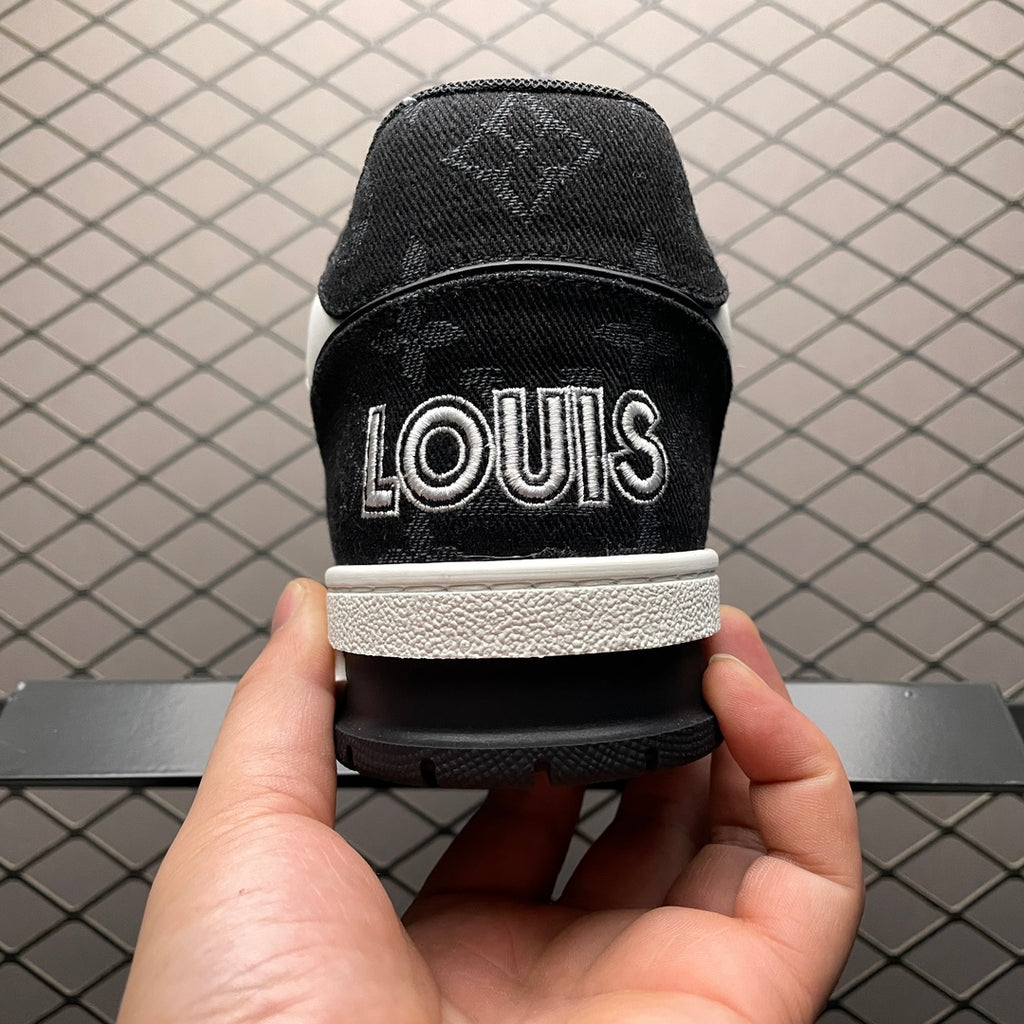 LV Trainers Velcro Strap Monogram Denim Black