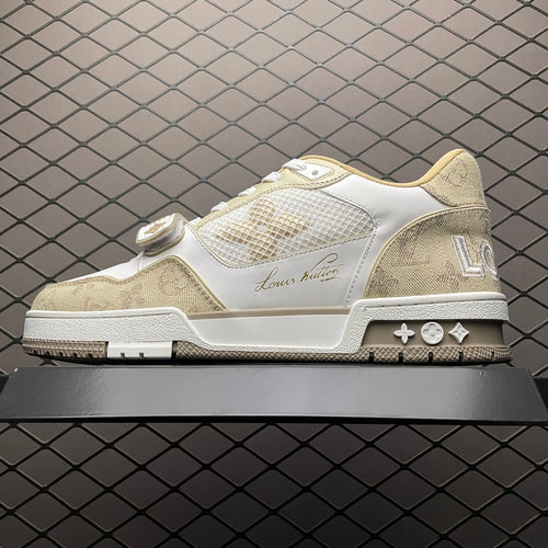LV Trainers Velcro Strap Monogram Denim Beige