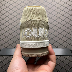 LV Trainers Velcro Strap Monogram Denim Beige