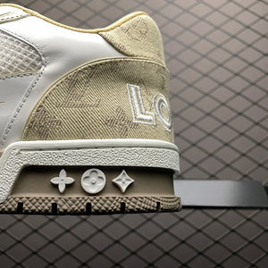 LV Trainers Velcro Strap Monogram Denim Beige