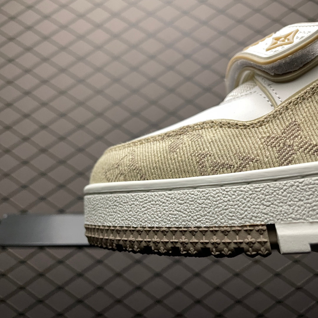 LV Trainers Velcro Strap Monogram Denim Beige
