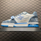 LV Trainers Velcro Strap Monogram Denim Blue