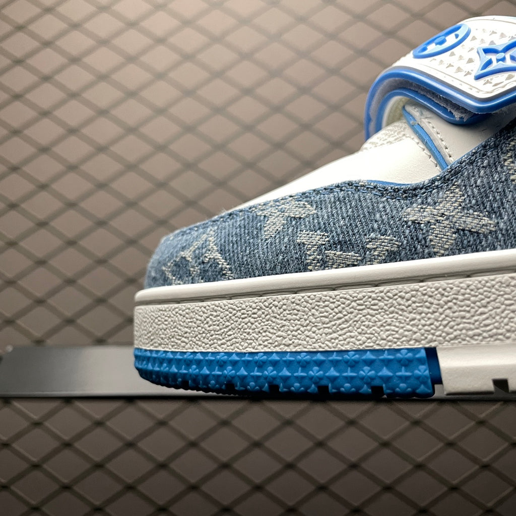 LV Trainers Velcro Strap Monogram Denim Blue