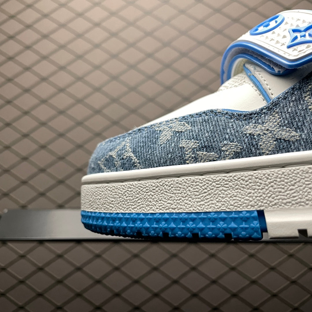 LV Trainers Velcro Strap Monogram Denim Blue