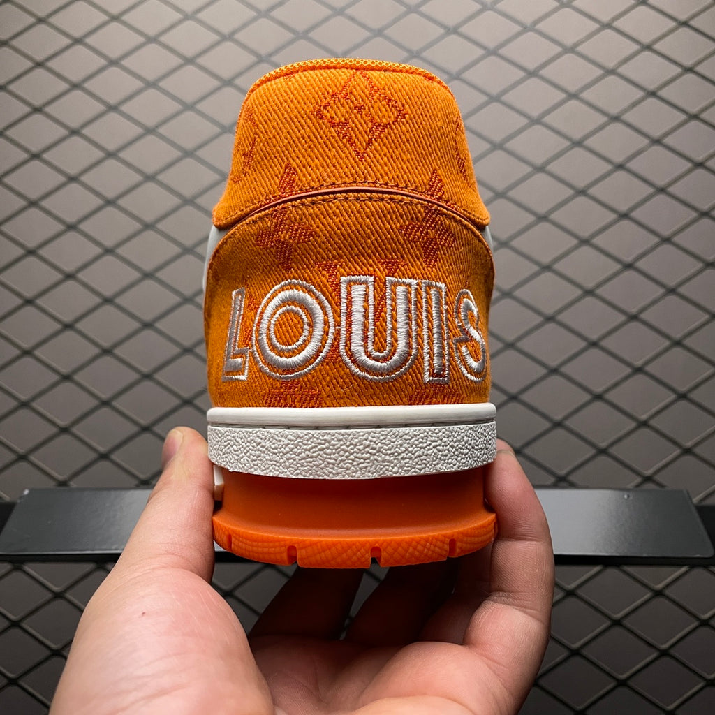 LV Trainers Velcro Strap Monogram Denim Orange