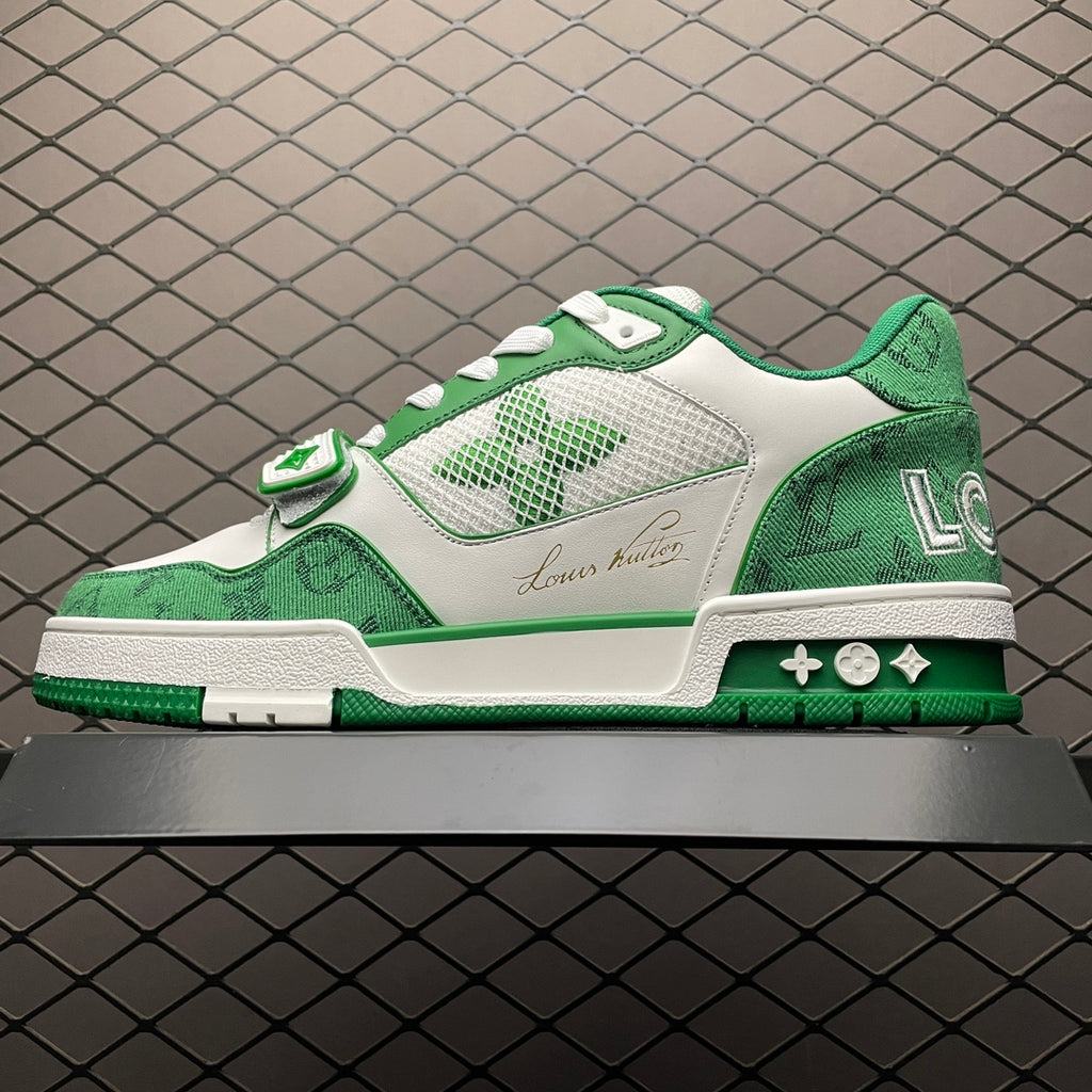 LV Trainers Velcro Strap Monogram Denim Green
