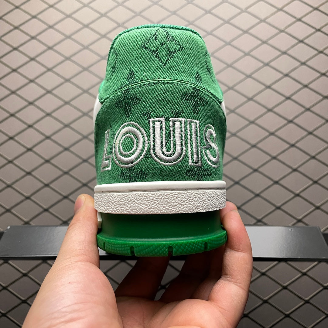 LV Trainers Velcro Strap Monogram Denim Green