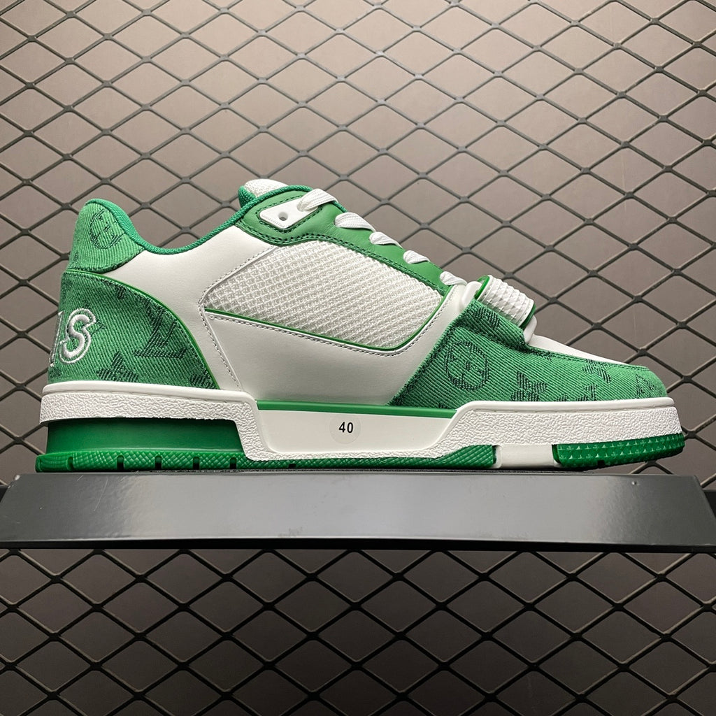 LV Trainers Velcro Strap Monogram Denim Green