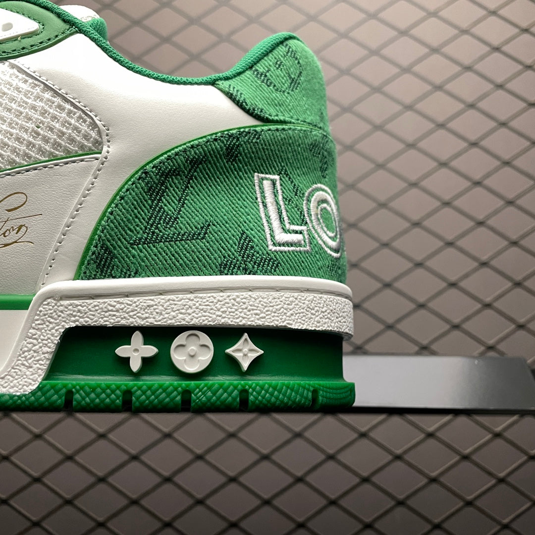 LV Trainers Velcro Strap Monogram Denim Green