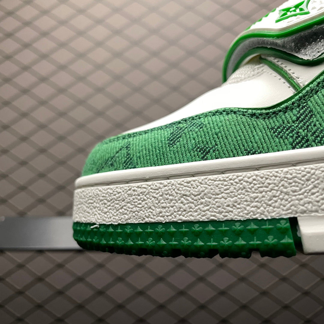 LV Trainers Velcro Strap Monogram Denim Green
