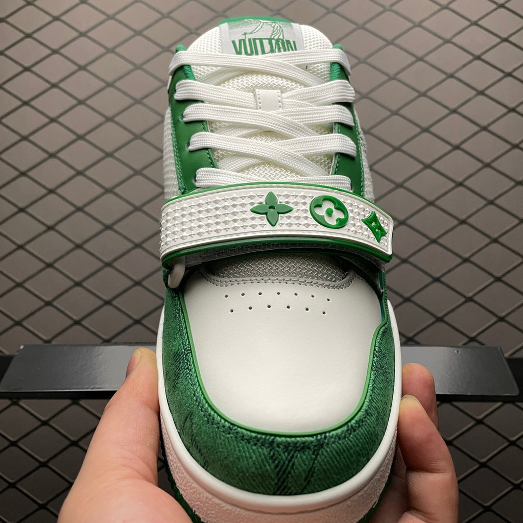 LV Trainers Velcro Strap Monogram Denim Green