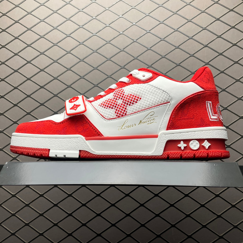 LV Trainers Velcro Strap Monogram Denim Red