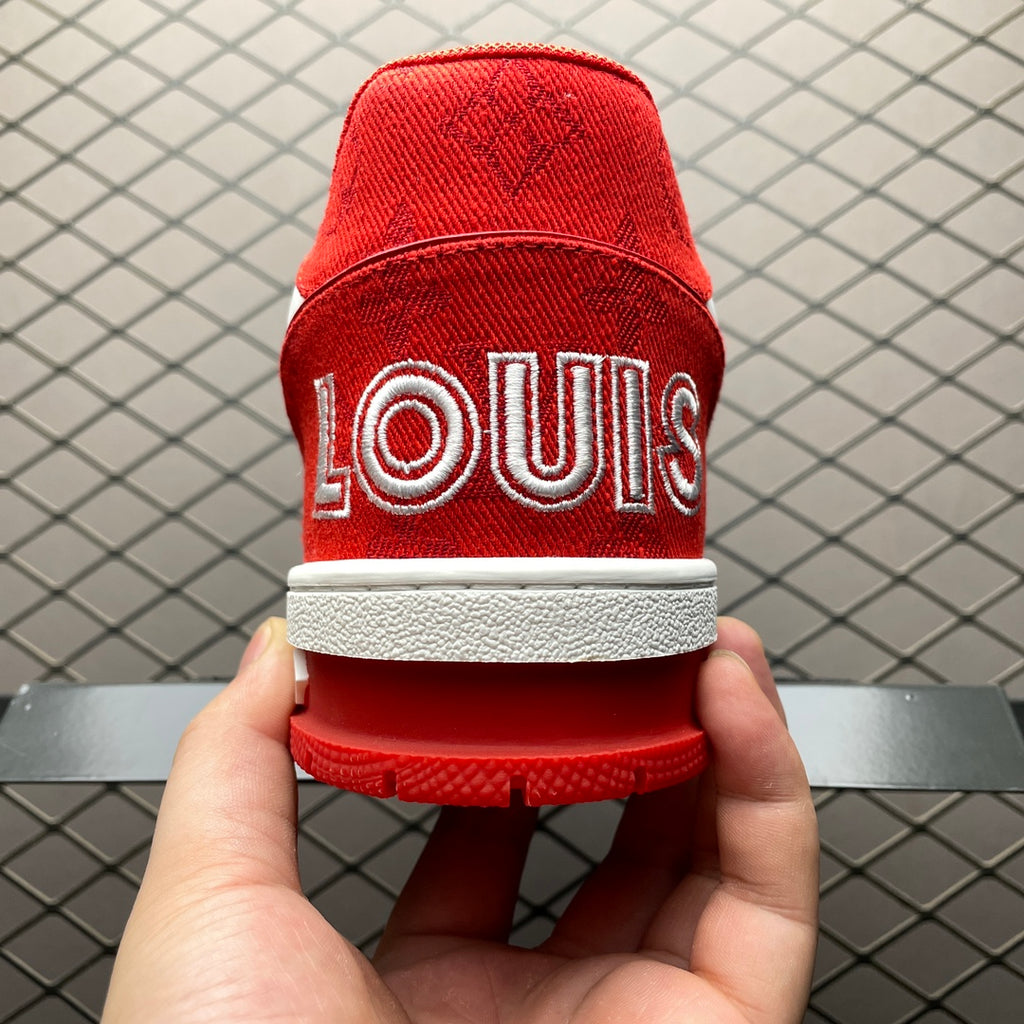 LV Trainers Velcro Strap Monogram Denim Red
