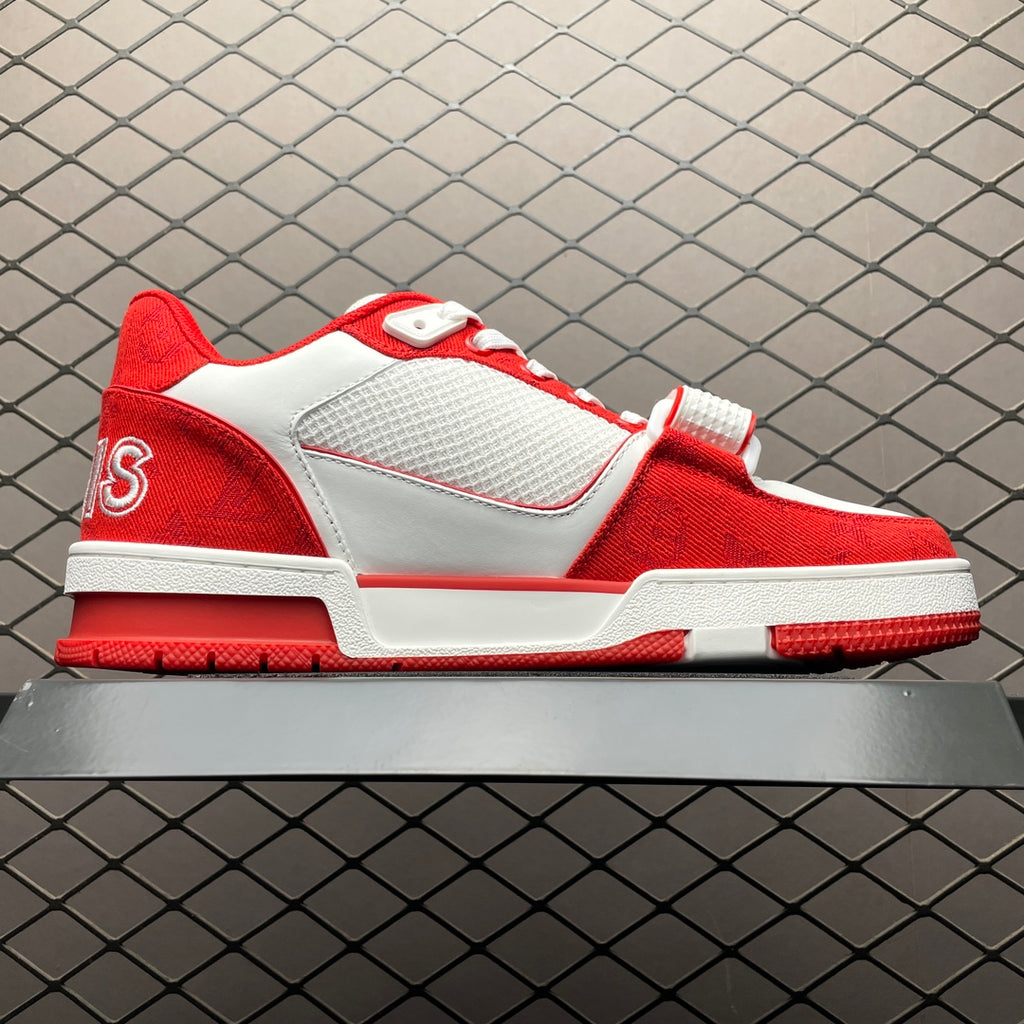 LV Trainers Velcro Strap Monogram Denim Red