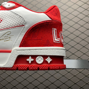 LV Trainers Velcro Strap Monogram Denim Red