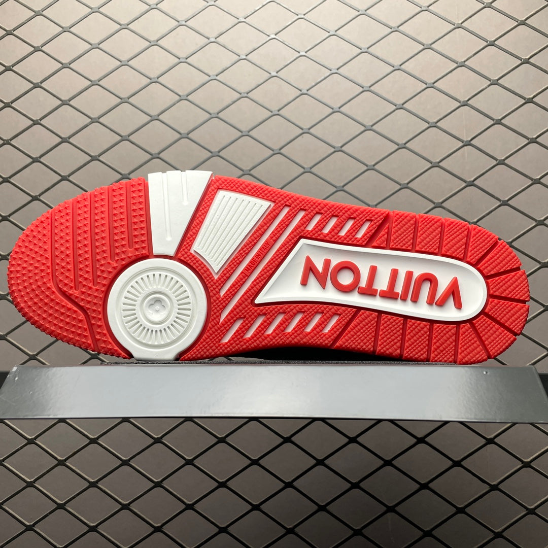 LV Trainers Velcro Strap Monogram Denim Red