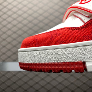 LV Trainers Velcro Strap Monogram Denim Red