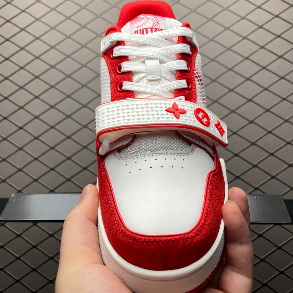 LV Trainers Velcro Strap Monogram Denim Red